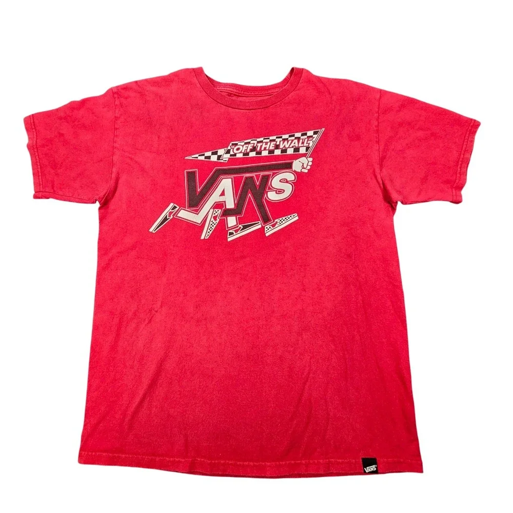 Vans Off The Wall Red Graphic T-Shirt Mens Medium Running Logo Skate Streetwear‎
