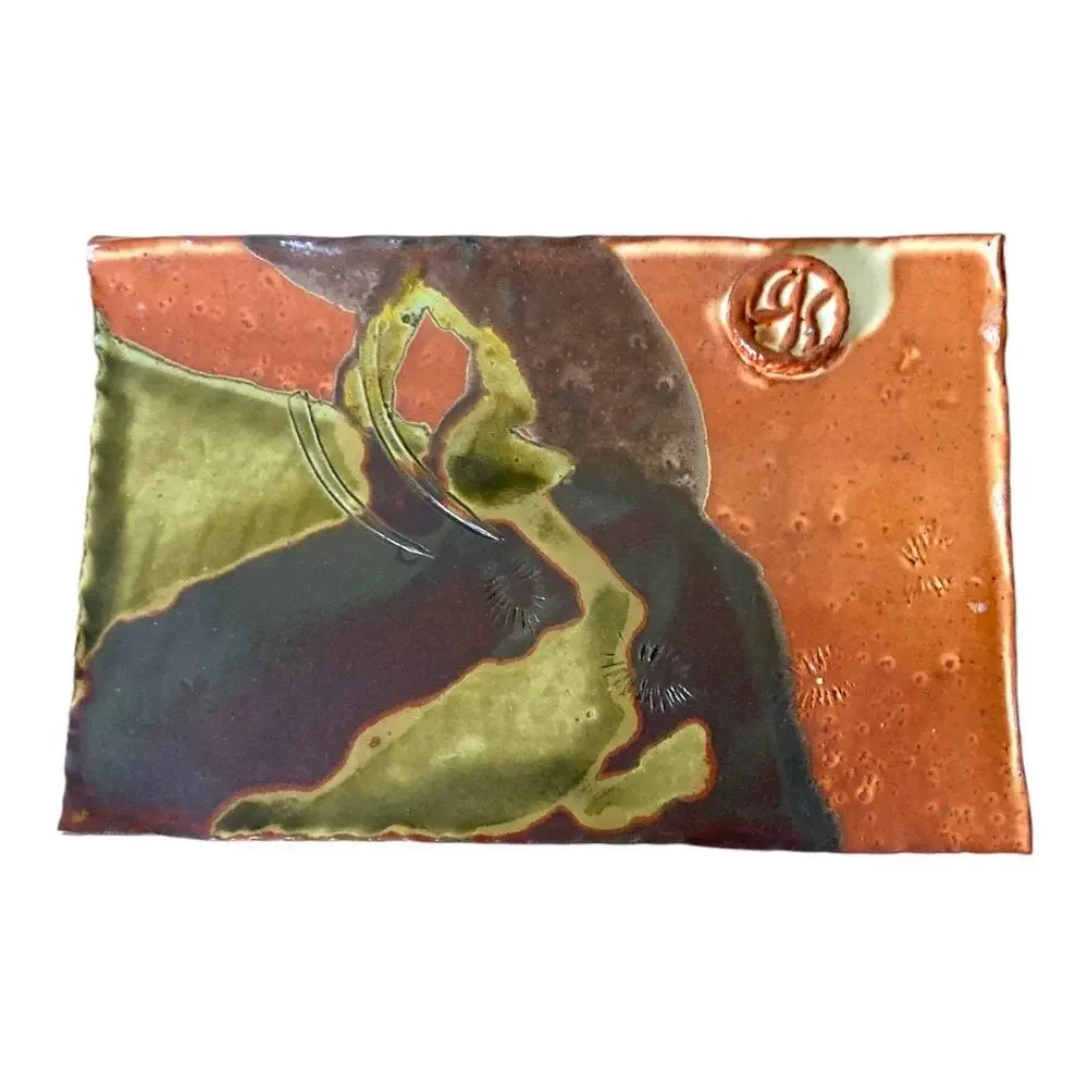 Art Pottery‎ Art Tray Hand Made Original Multi Earth Tones 10.5