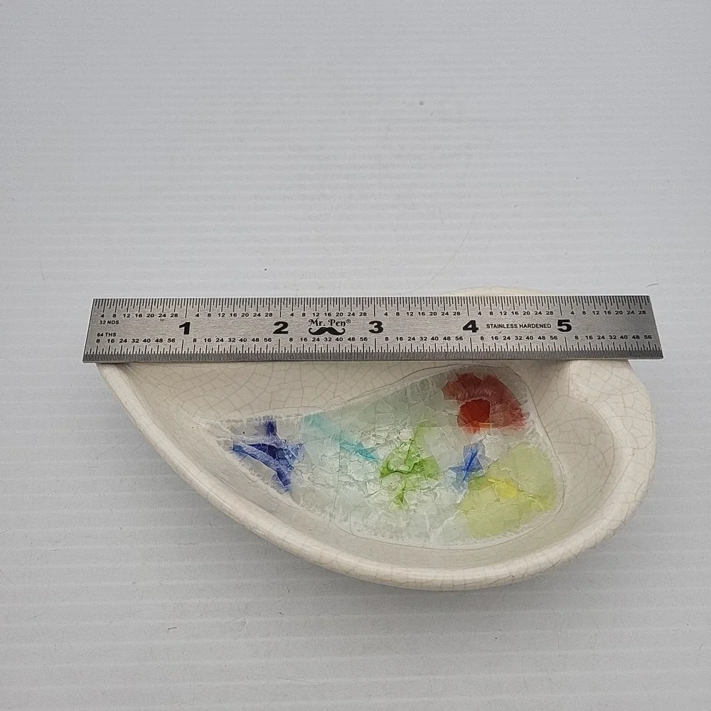 Vintage JACQUIN California Pottery Leaf‎ Shaped Dish with Crackle Glass Edge