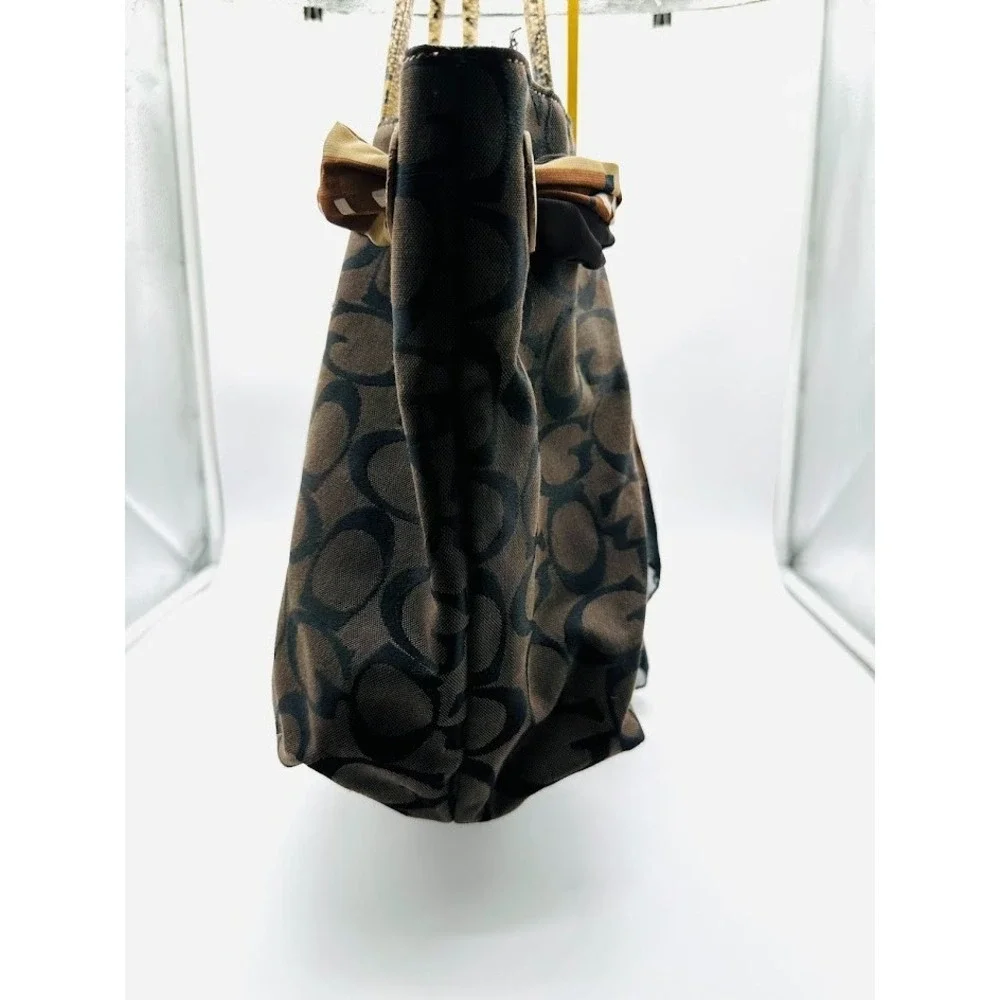 Designer Style Brown Monogram Tote‎ Bag Snake Print Handles Scarf Large Shoulder