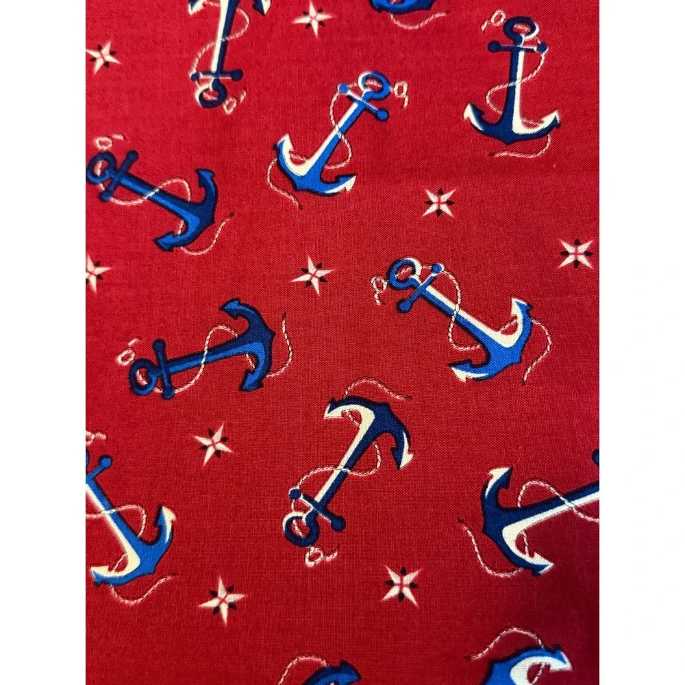 Vintage New Anchor Design Sea Life Retro Look Red‎ Blue Fabric 18