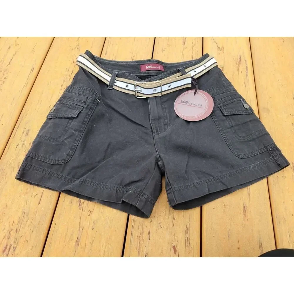 Hi-Rise Black Lee Riveted Shorts‎ SIZE 8P NWT Belt