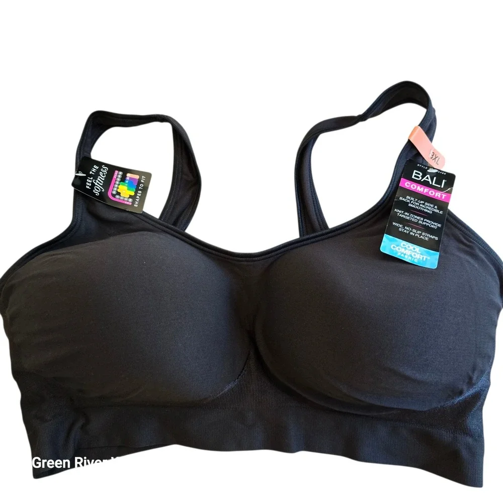 Bali‎ Comfort Revolution Wireless Bra DF3488 Black 3XL Built-Up Smooth Support
