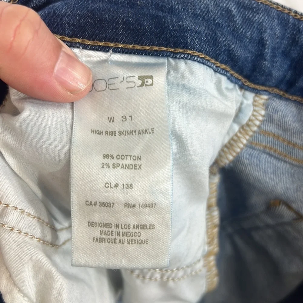 Joe's Jeans Womens 31 High Rise Ankle Skinny Medium Wash Distressed Cotton Denim