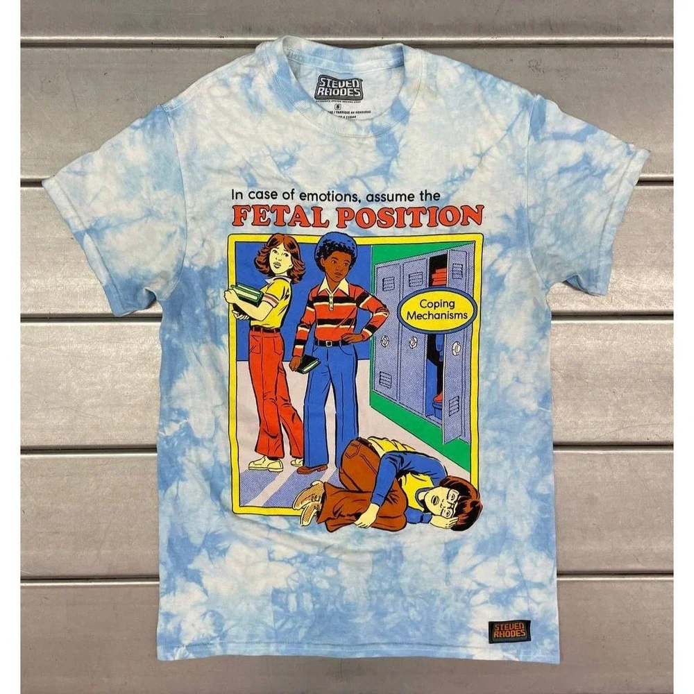 Steven Rhodes Coping Mechanism TShirt Size Small‎ Blue Tie Dye Fetal Position