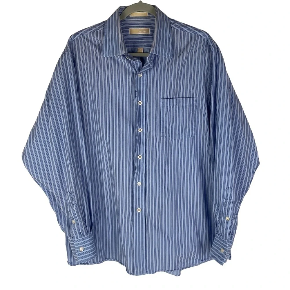 MICHAEL Michael Kors Striped Long Sleeve Button Down Shirt Men's‎ 17-34/35 Blue