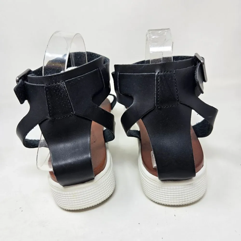 MIA Ellen Platform Black Strqppy Leather Sandals Buckled Ankle Strap Size‎ US10