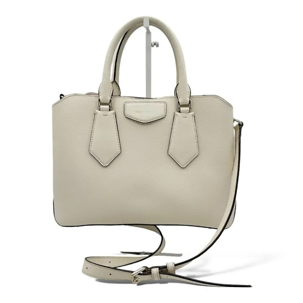 DKNY Sullivan Leather‎ Convertible Satchel Ivory/Gold Bag Purse Spring Summer