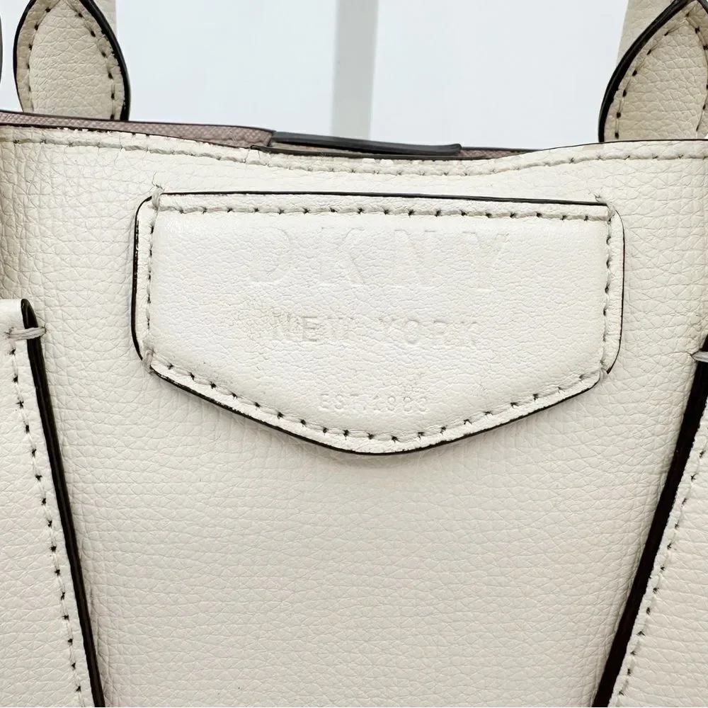 DKNY Sullivan Leather‎ Convertible Satchel Ivory/Gold Bag Purse Spring Summer