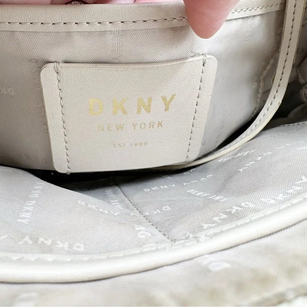 DKNY Sullivan Leather‎ Convertible Satchel Ivory/Gold Bag Purse Spring Summer