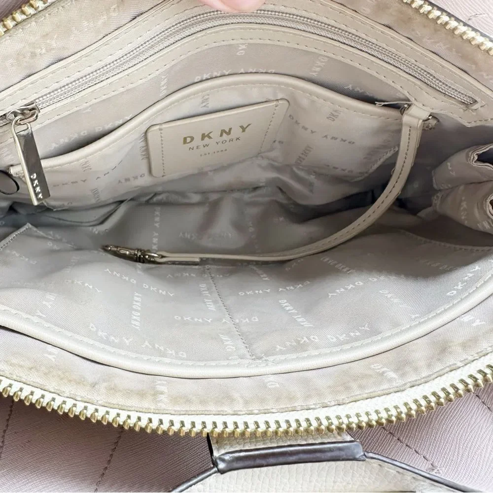 DKNY Sullivan Leather‎ Convertible Satchel Ivory/Gold Bag Purse Spring Summer