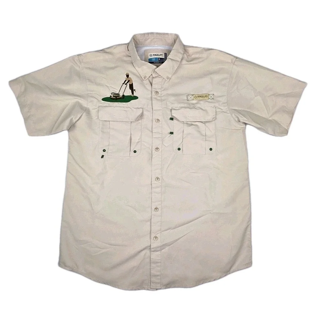 Magellan Men's‎ Laguna Madre Lawnmower Dad Short Sleeve Top Size M Beige