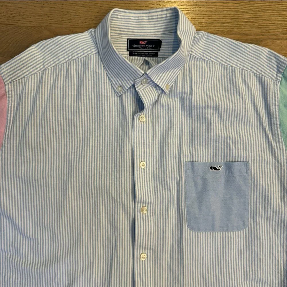 Vineyard Vines Colorblock Striped Slim Fit Tucker Button Down Shirt Men's Sz 2XL