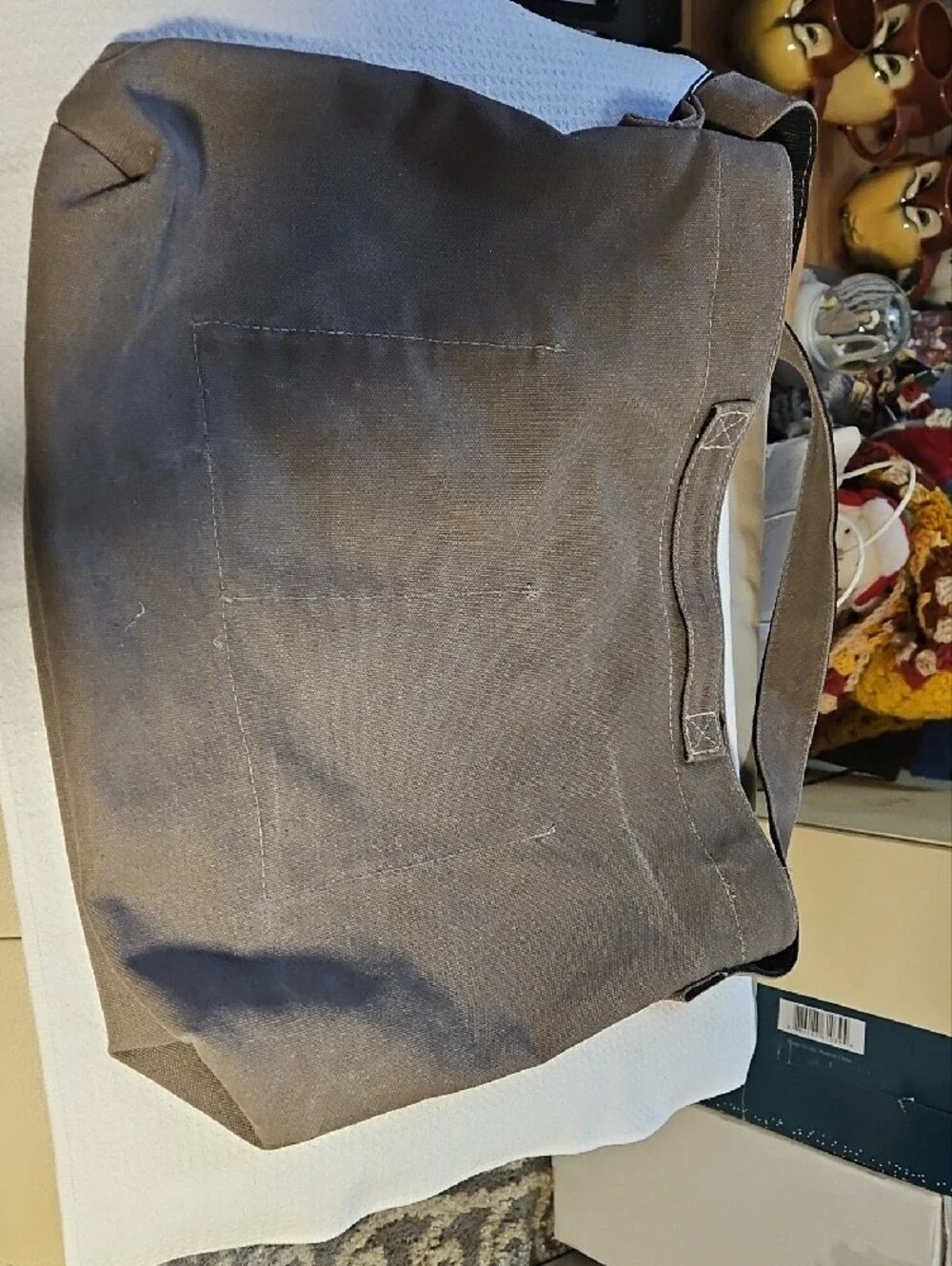 Canvas Shoulder Tote Bag in Brown with 'GOOD' Print