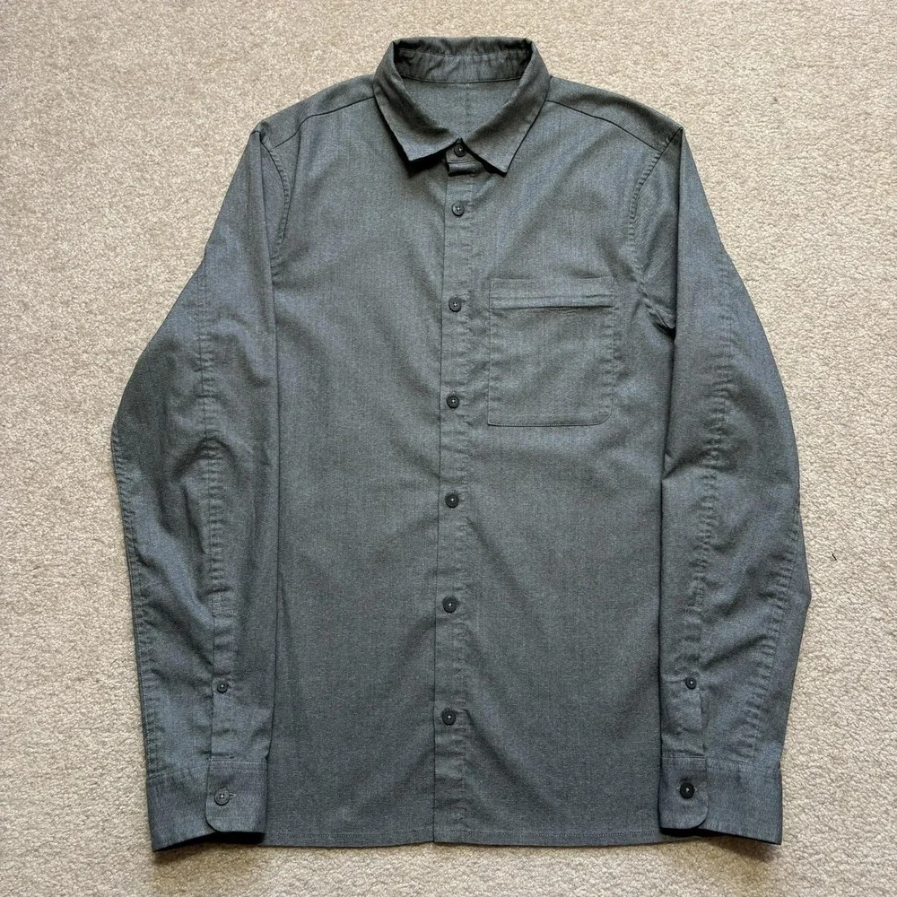 Lululemon‎ Shirt Mens Medium Gray Solid Button Up Long Sleeve Stretch Casual