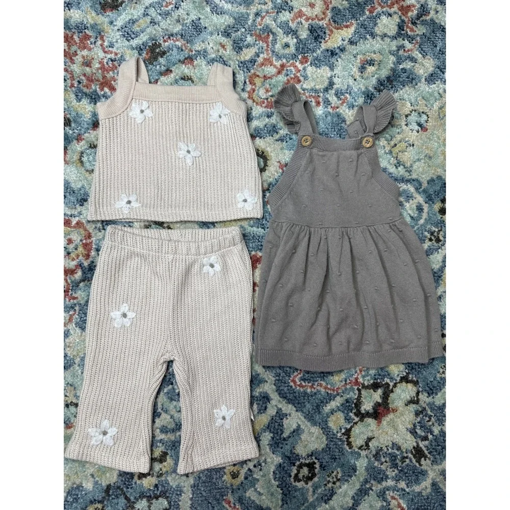 Baby Girl‎ Knit Outfit Bundle 0-3M / 3M Cream Floral Mauve Dress