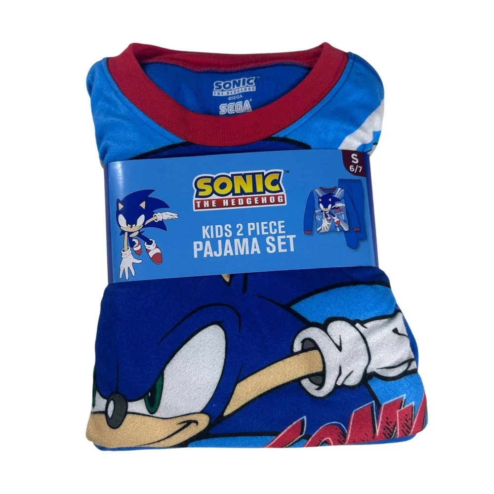 Sonic The Hedgehog Kids 2‎ Piece Pajama Set Size Small Blue Flame Resistant NEW