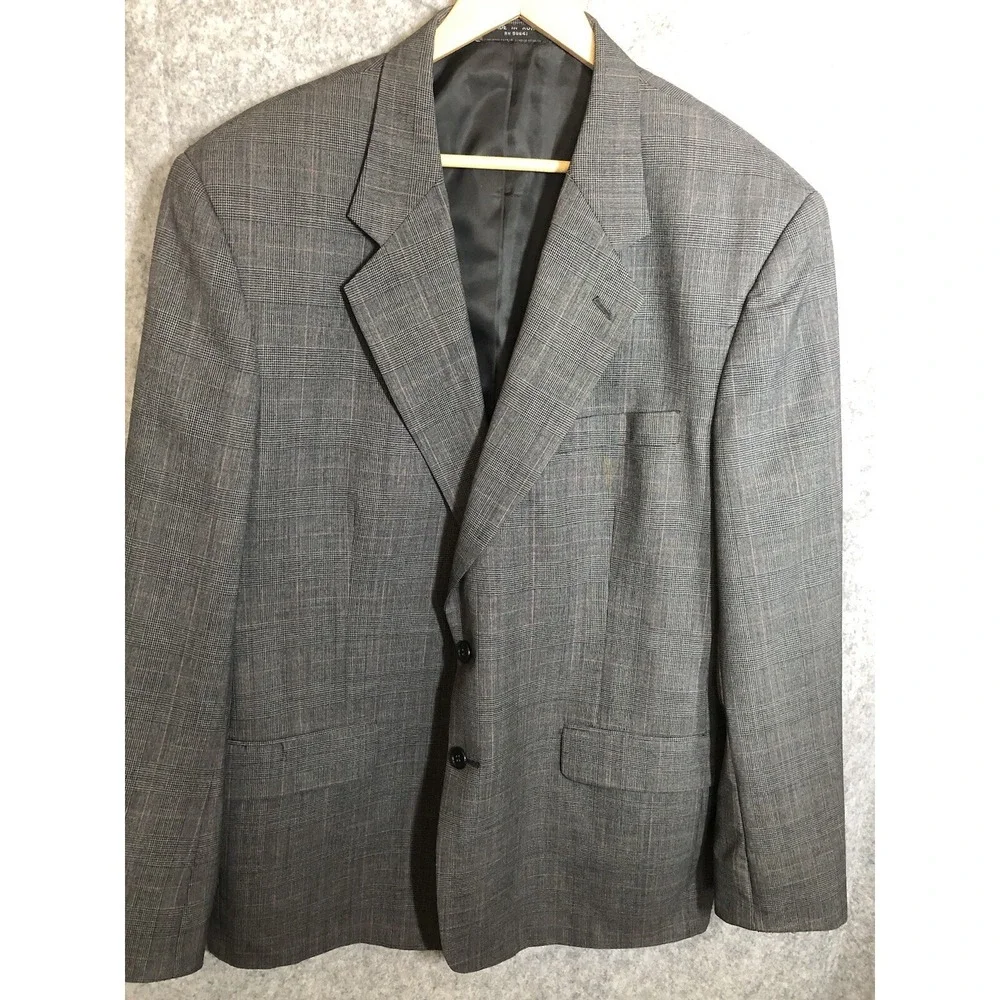 Gerald Austin Suit Gray Check 46R Wool Blazer Sport Coat  36 Trouser Business