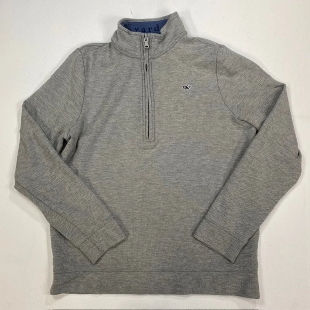 Vineyard Vines‎ Boys Large 16 Gray 100% Pima Cotton Quarter Zip Pullover Sweater