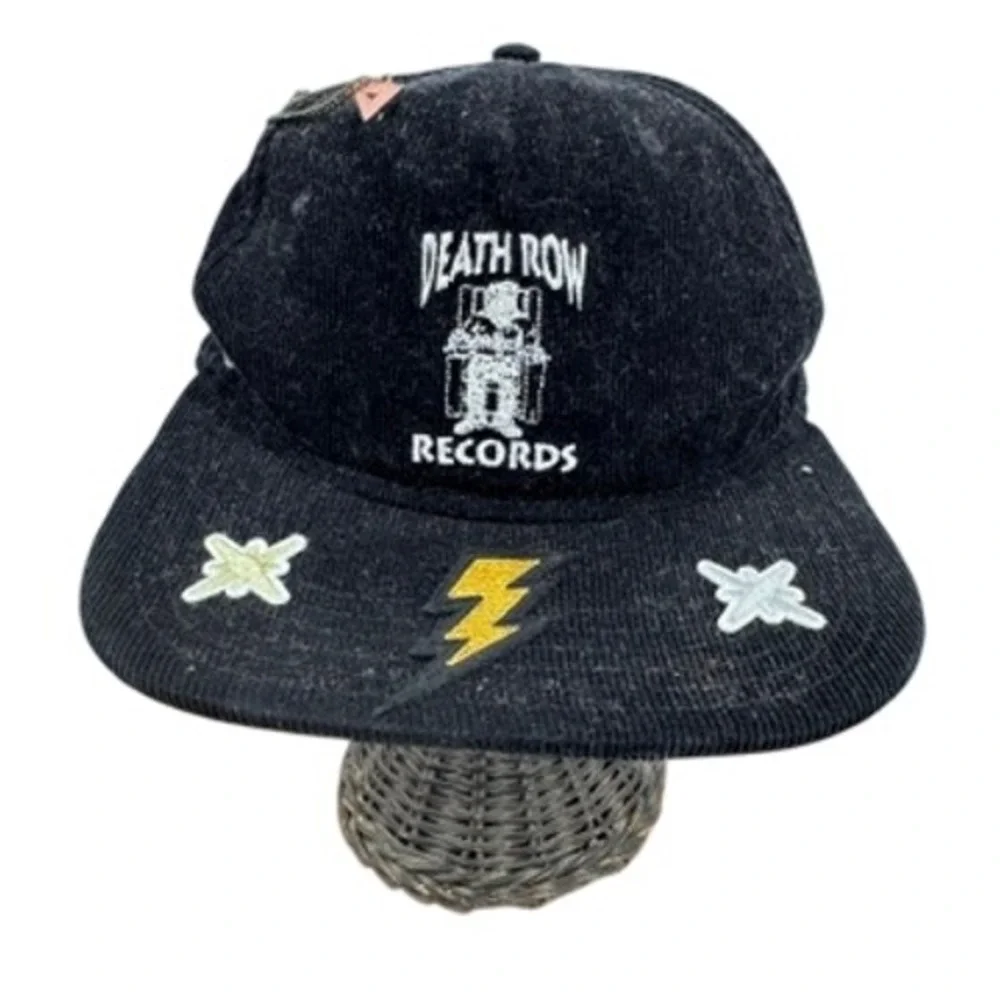 Death‎ Row Records corduroy Snapback Hat Mens OSFM Black Lightning Bolt Hip Hop