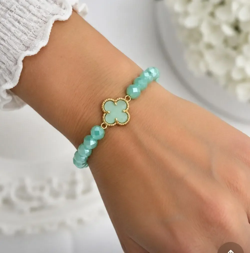 Pomina Crystal Mint Clover Stretch Bracelet New