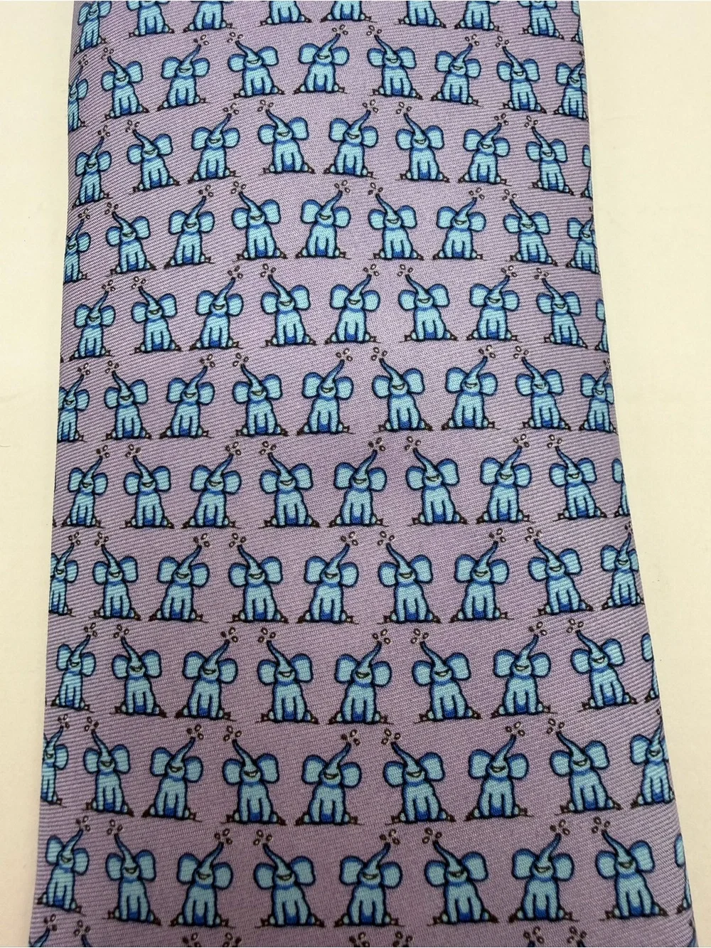 Pelican‎ Coast Lavender Tie with Blue Elephant Pattern