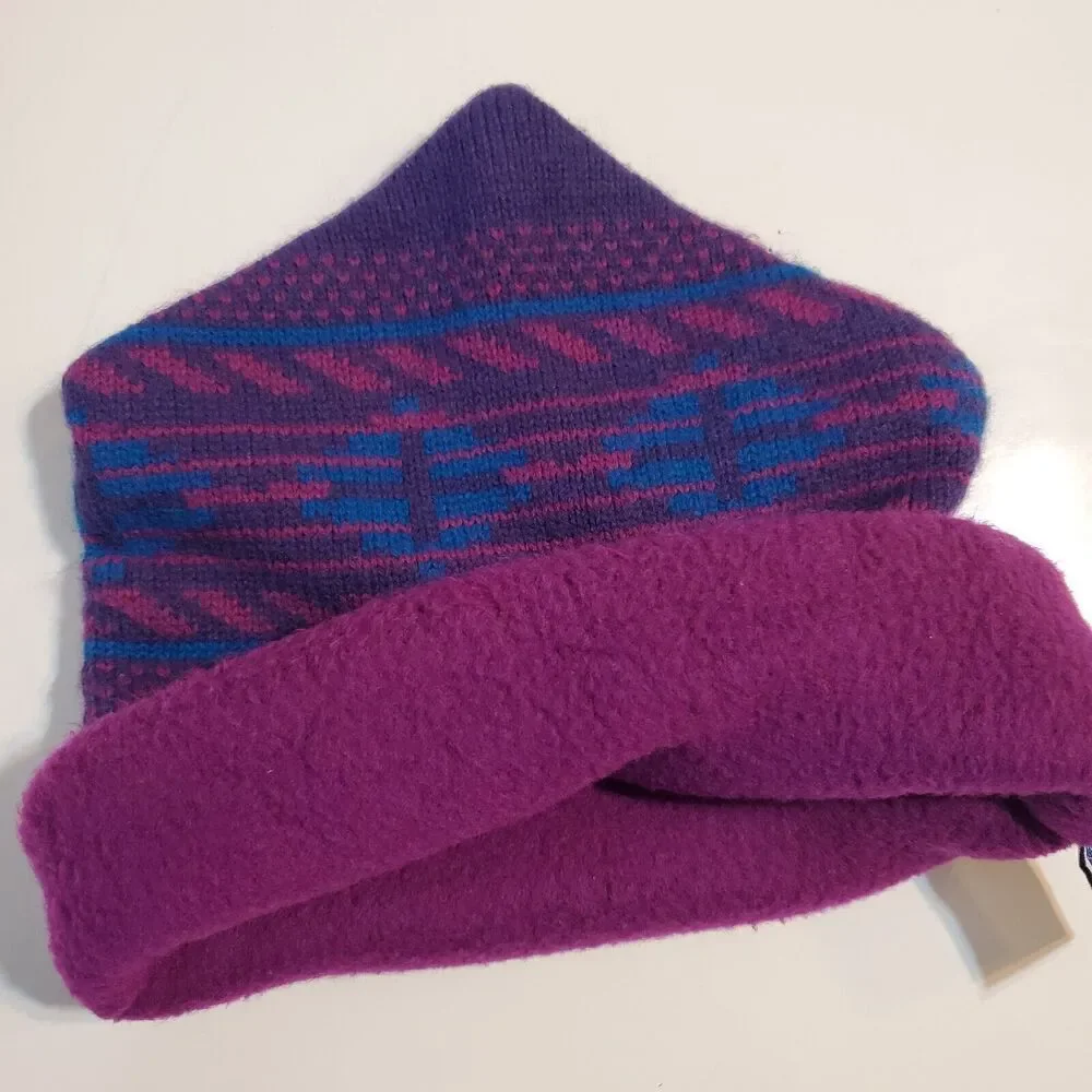 Vintage THE MEWS KNIT Winter‎ HAT Adult USA OSFM Ski Purple/fuchsia FLEECE Cap