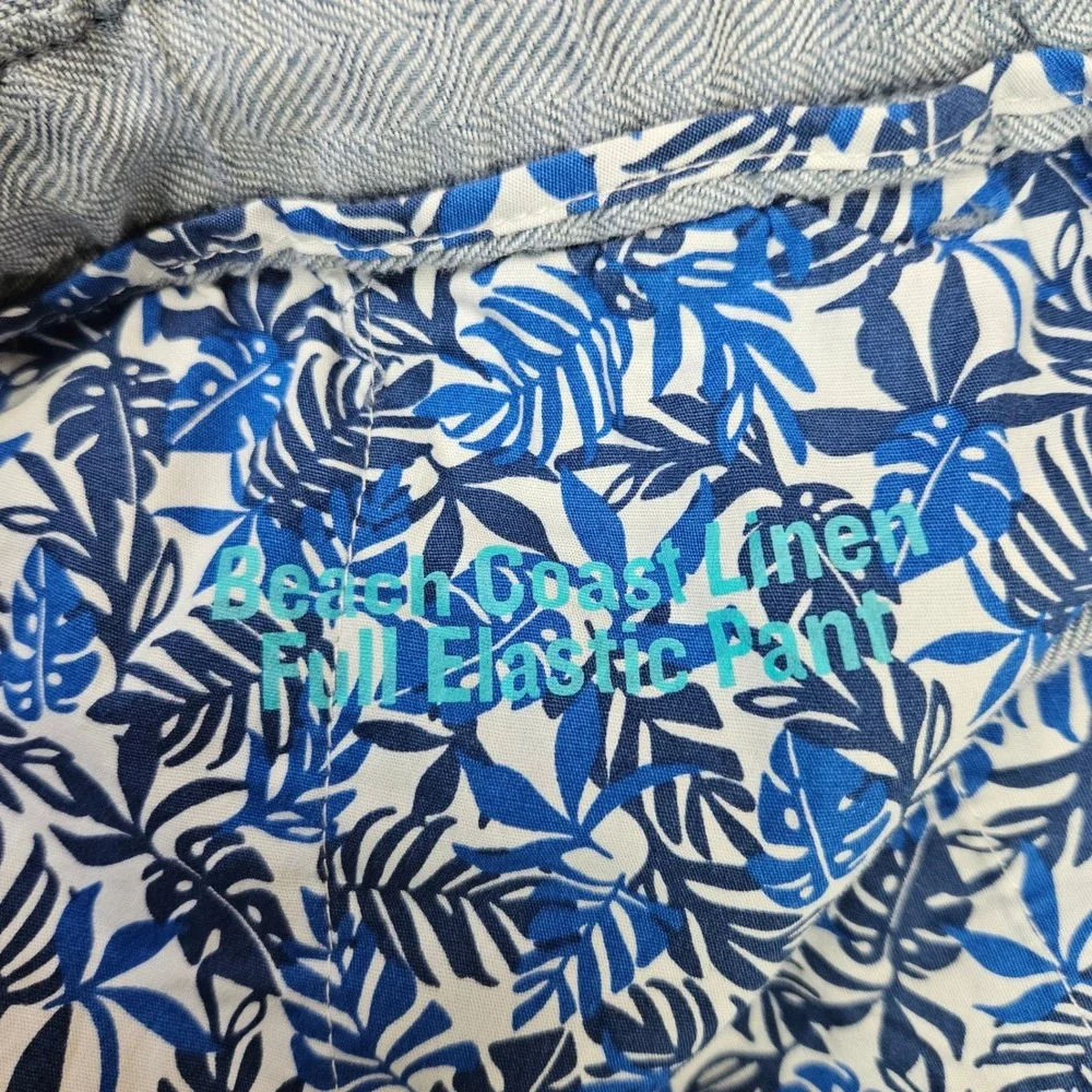 Tommy Bahama Beach Coast Linen Pants Men's 2XLB‎ Full Elastic Blue Herringbone