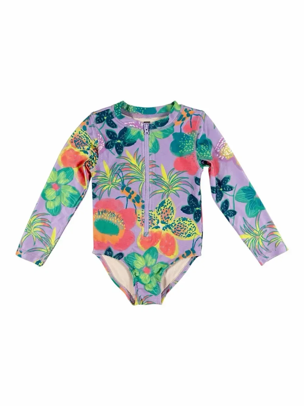 Tea Collection Tropical Floral Long Sleeve One-Piece Rash Guard Swimsuit Size 3