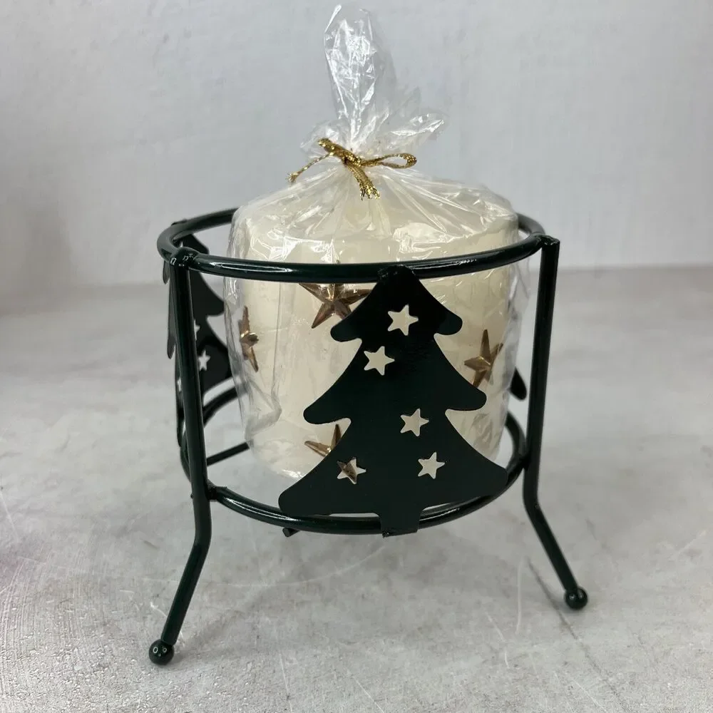 Metal Christmas tree candle holder‎ With Candle Holiday Decor Country MCM