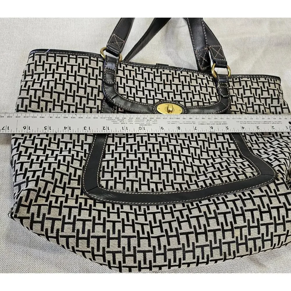 Tommy Hilfiger Signature Logo Purse Tote‎ Brown Jacquard Faux Leather Hand Bag