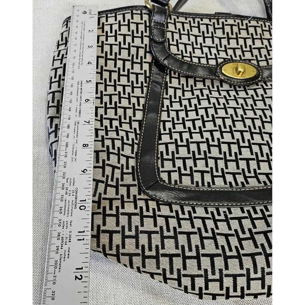 Tommy Hilfiger Signature Logo Purse Tote‎ Brown Jacquard Faux Leather Hand Bag