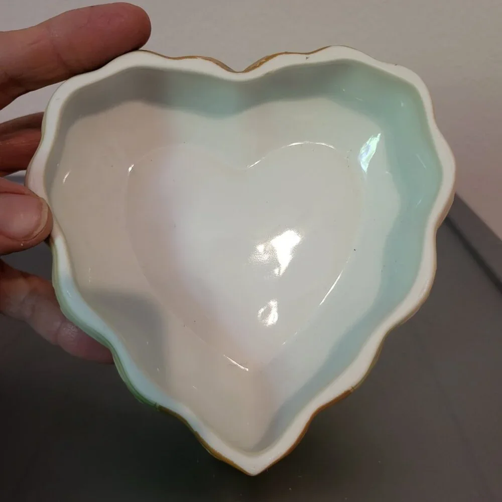 Vintage RS Prussia Trinket Dresser Dish Heart Shaped W/Gold & Trim Pink & Green
