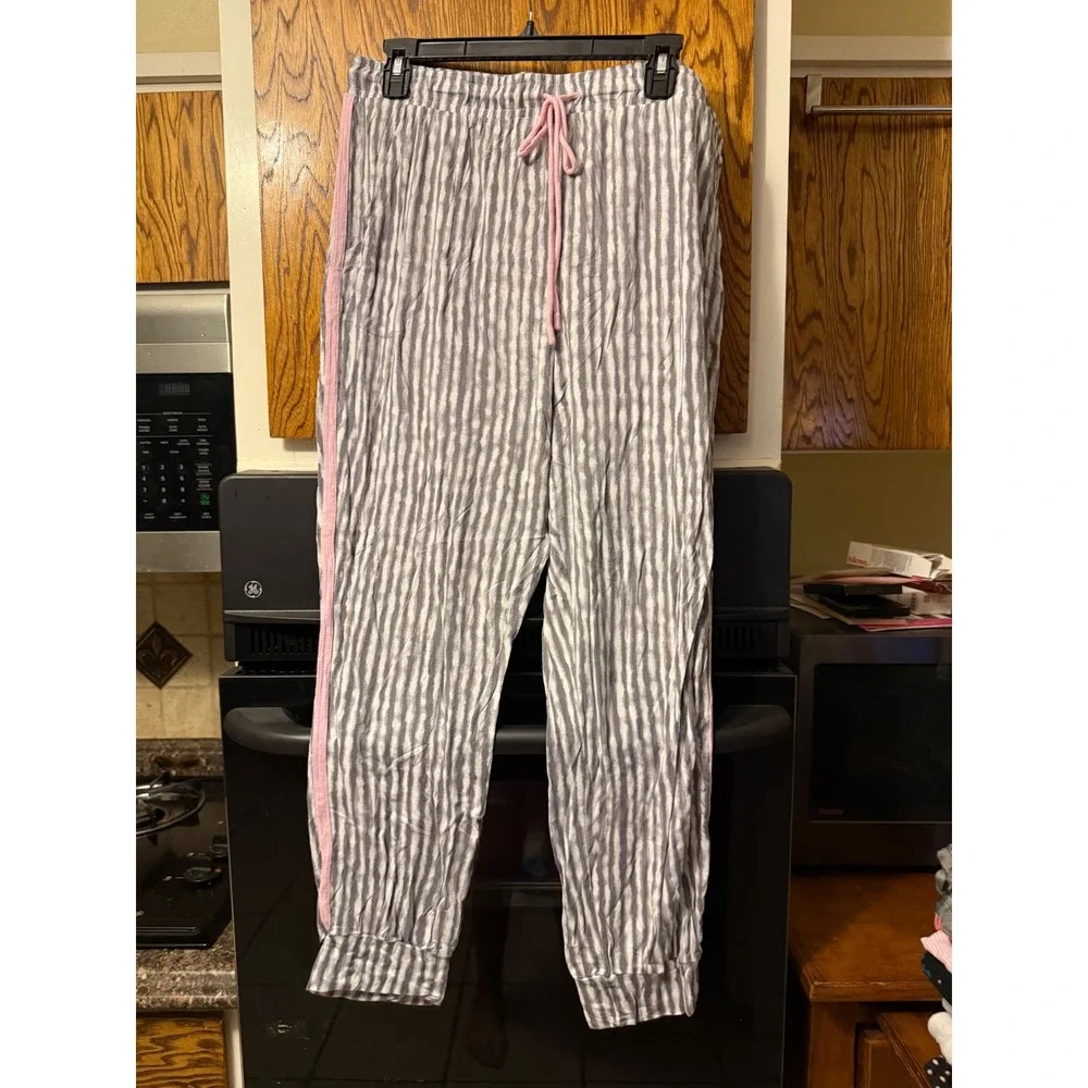 Secret Treasures Womens XL Gray Tie Dye Stripe‎ Pajama Jogger Pants Pink Stripe