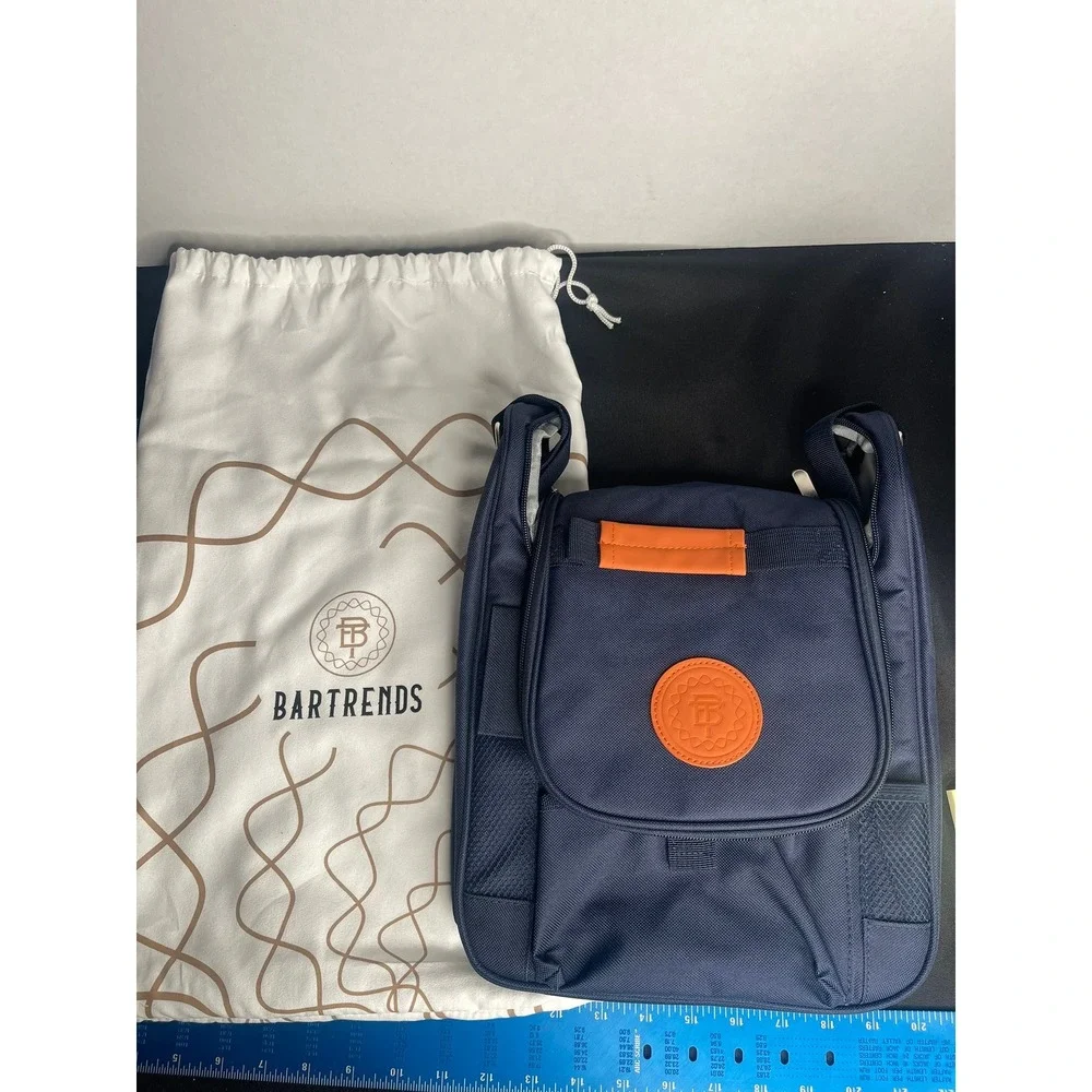 BARTRENDS Insulated Wine Beverage Carrier Bag‎ Navy Blue Orange with Dust Bag