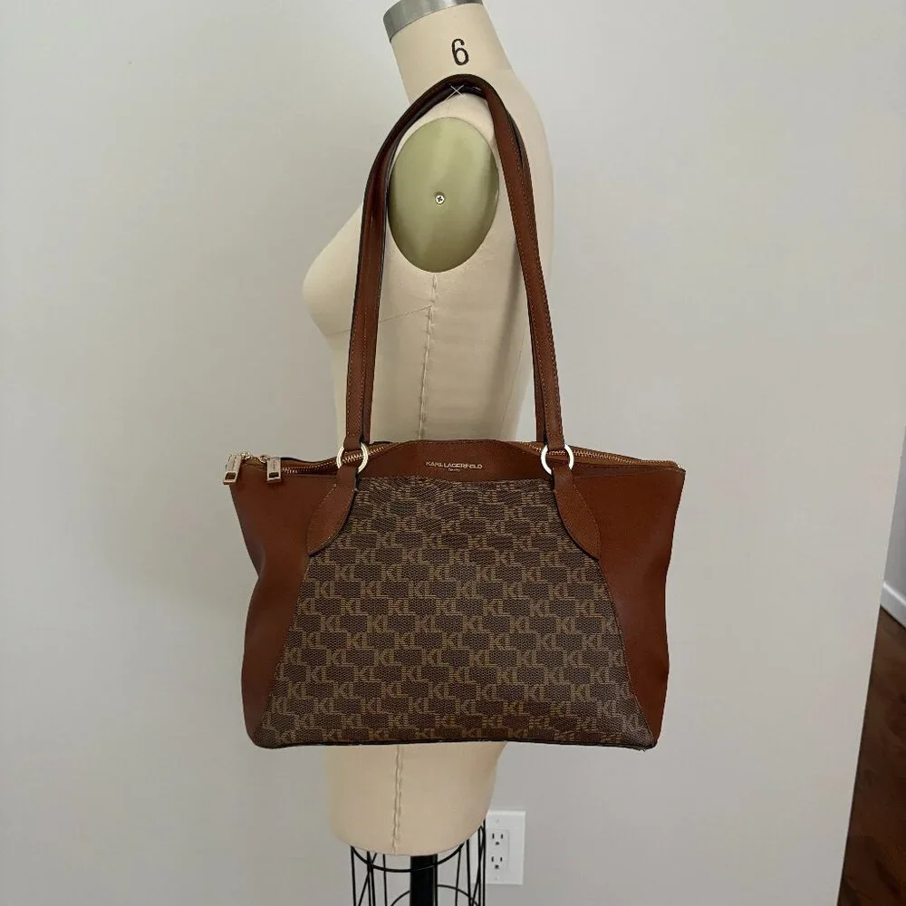 Karl Lagerfeld Paris Brown Monogram Large Paris Suki Tote Luxury Streetwear Chic