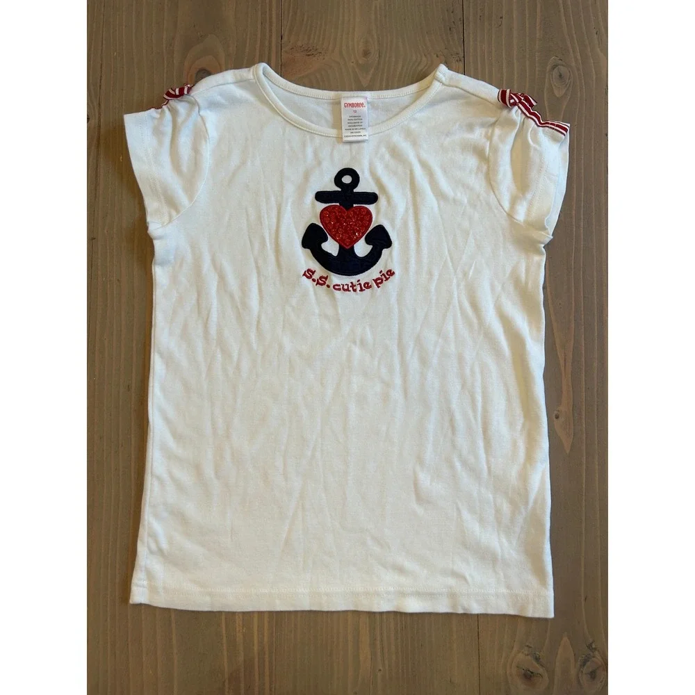 Bb3 Gymboree Girls White Anchor Heart Sequin S.S. Cutie Pie T-Shirt 12 Nautical