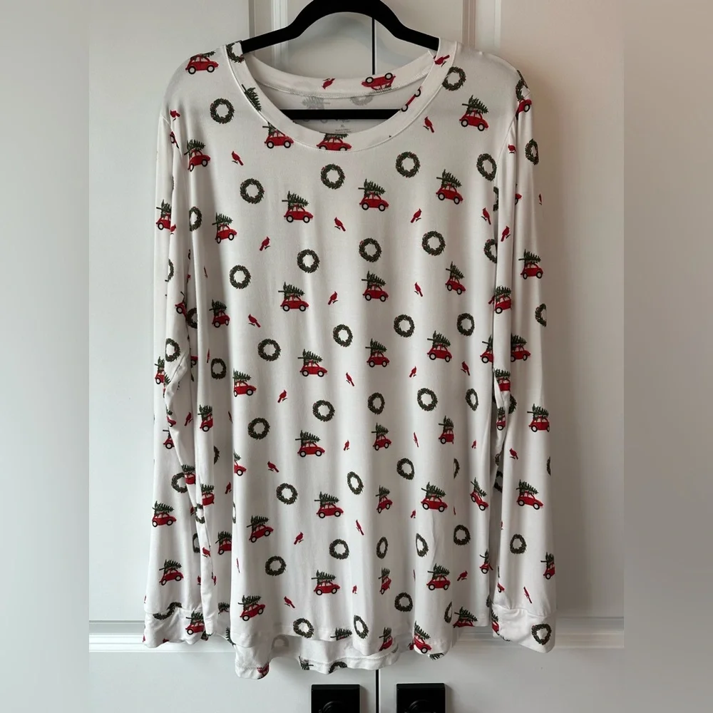 Kyte Women’s Christmas’s Holiday Wreath Long Sleeve Bamboo Pajama Top (Size XL)