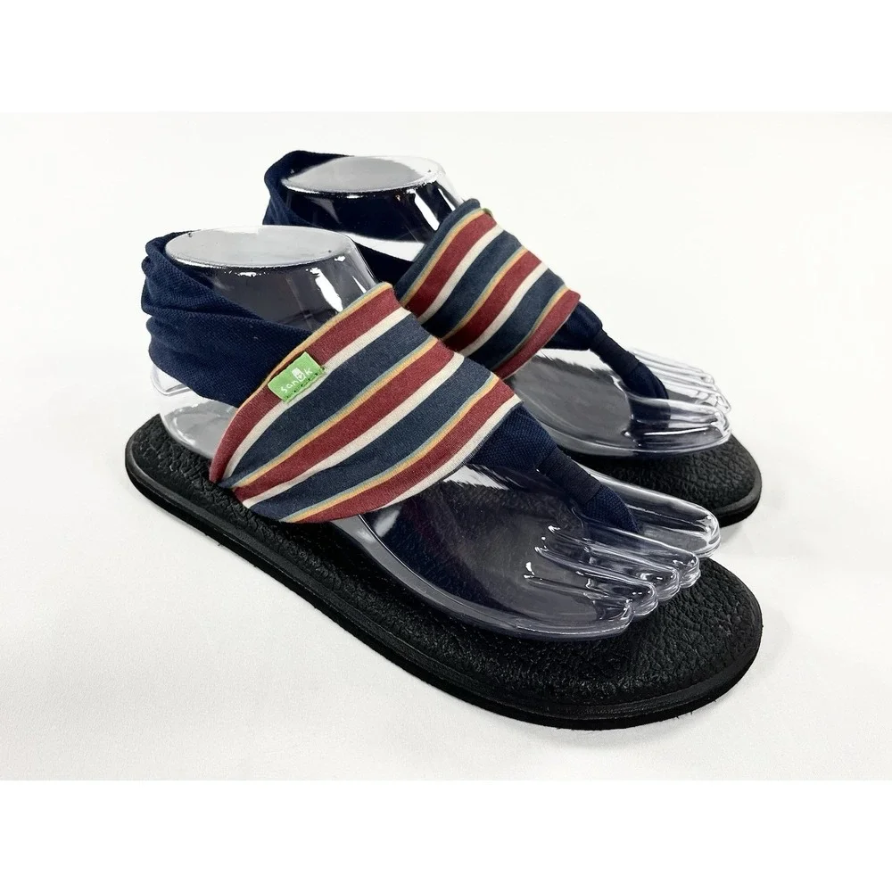 Sanuk Yoga Sling‎ 2 Comfort Sandals Navy Multi Stripe Fabric Women Size 7 New