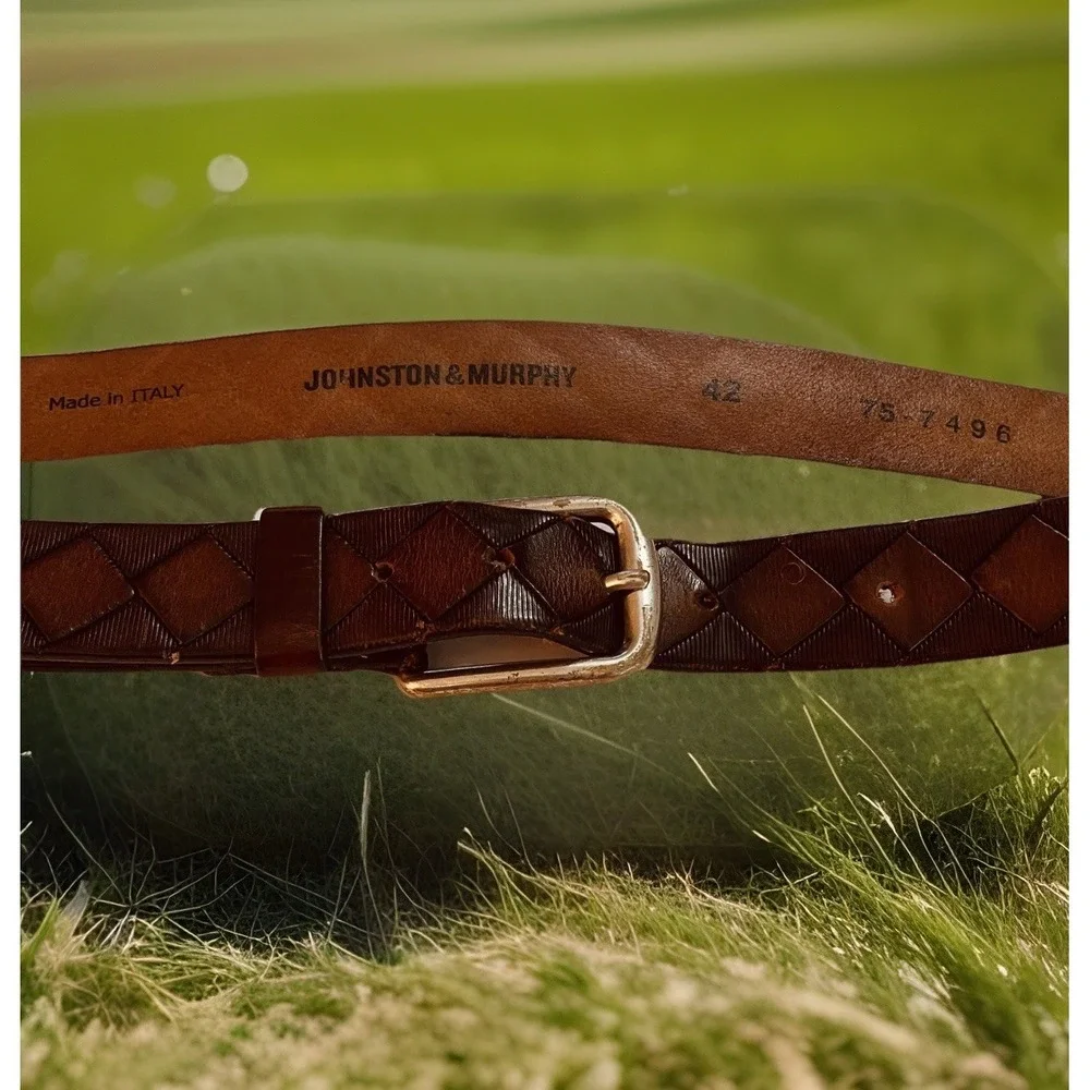 READ Johnston & Murphy Dress Belt Mens 42 Brown Steerhide Argyle Made In‎ Italy