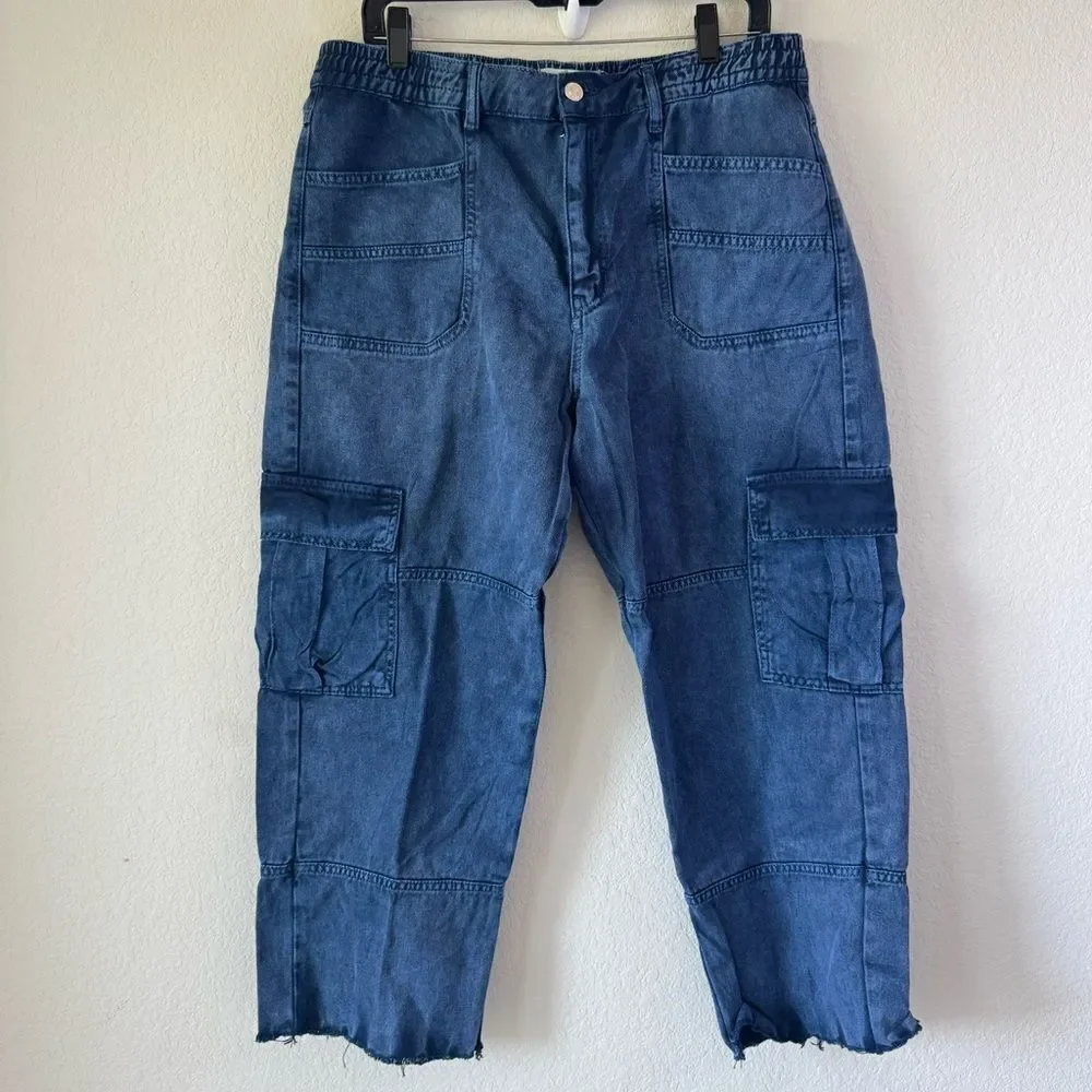 We The Free People Platon Utility Cargo‎ Jeans Sz L Blue Denim Military Utility