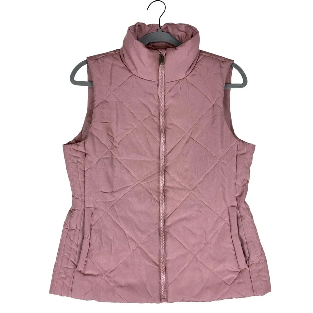 New York & Company Vest Womens Small Pink Quilted Full‎ Zip Puffer Mock Neck