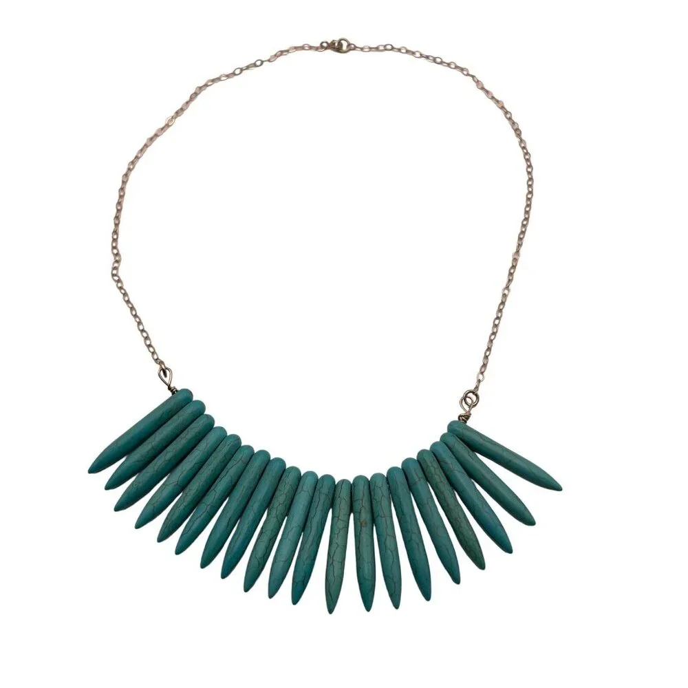 Blue Howlite Turquoise Graduated Spike Points Beads Sterling Silver 925 Necklace