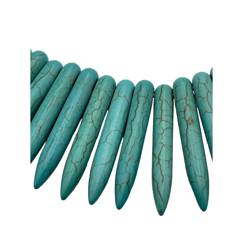 Blue Howlite Turquoise Graduated Spike Points Beads Sterling Silver 925 Necklace