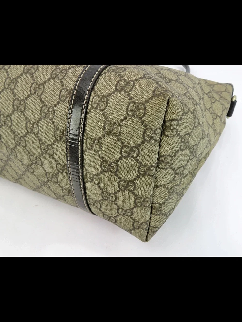 Gucci Beige GG Canvas Tote with Brown Leather Trim