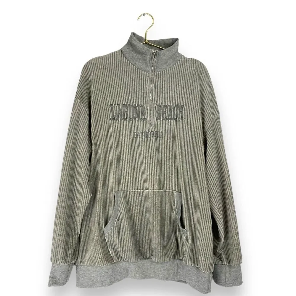 Shein Womens Grey Polyester Pullover Sweatshirt Size L Zip -‎ Laguna Beach 502