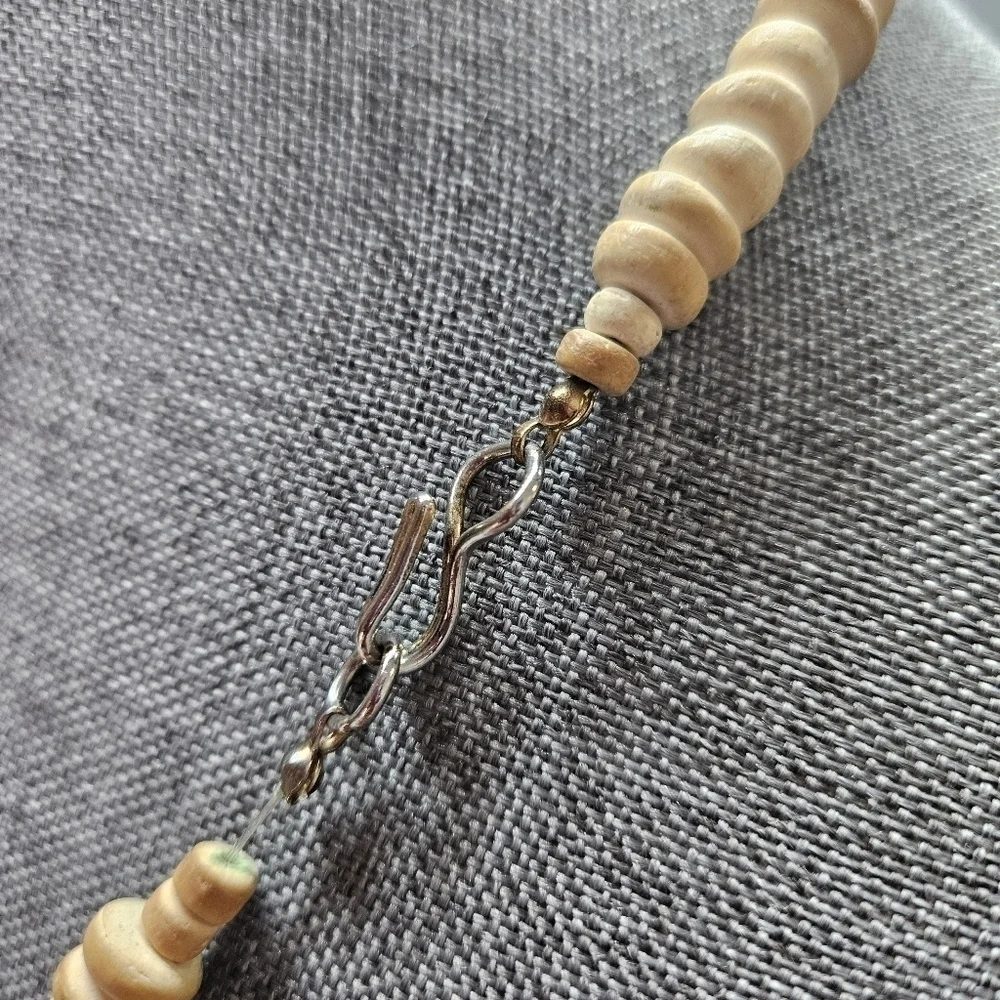 VINTAGE Wooden Animal Print Painted Beaded Statement Necklace