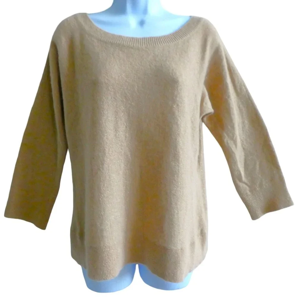 LaMBSWool ANGoRRa Banana Republic Sweater Pullover Beige Ribbed Crewneck XL