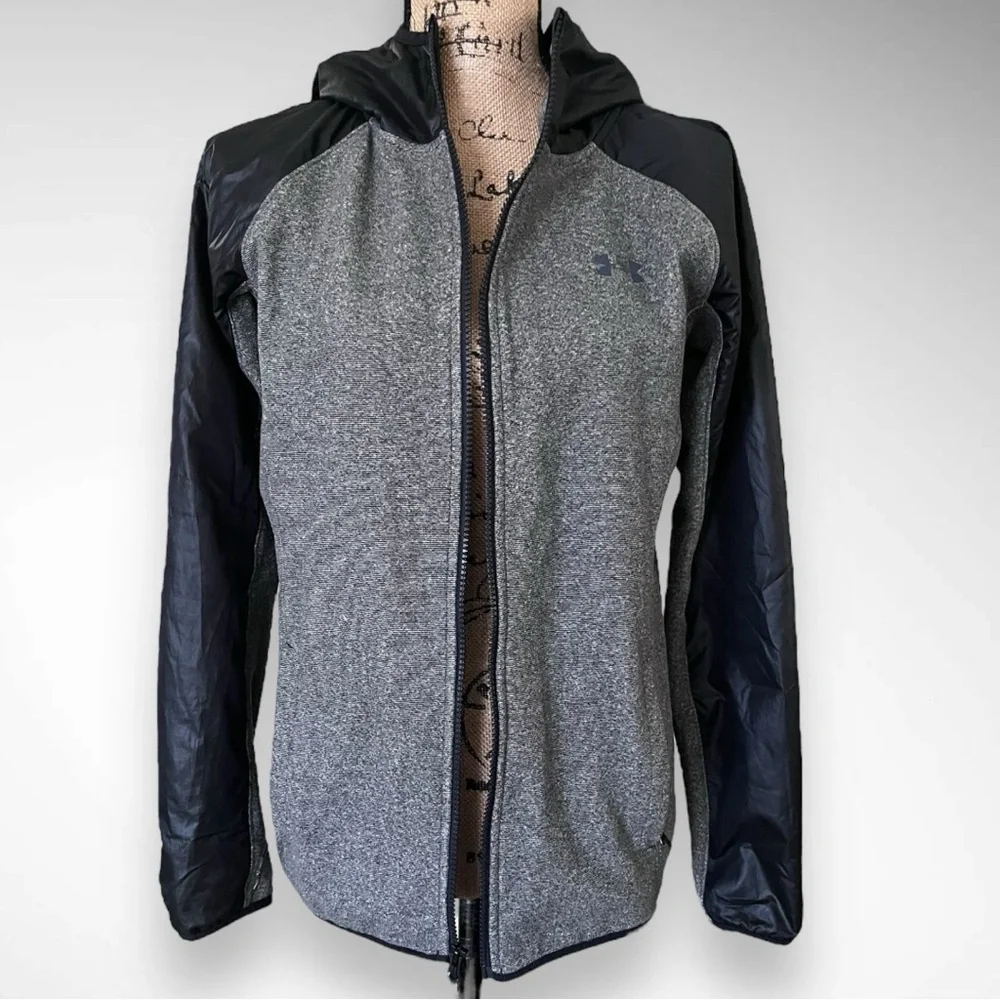 UNDER ARMOUR Women's Black Gray Cold Gear Full‎ Zip Hooded Jacket Small | EUC