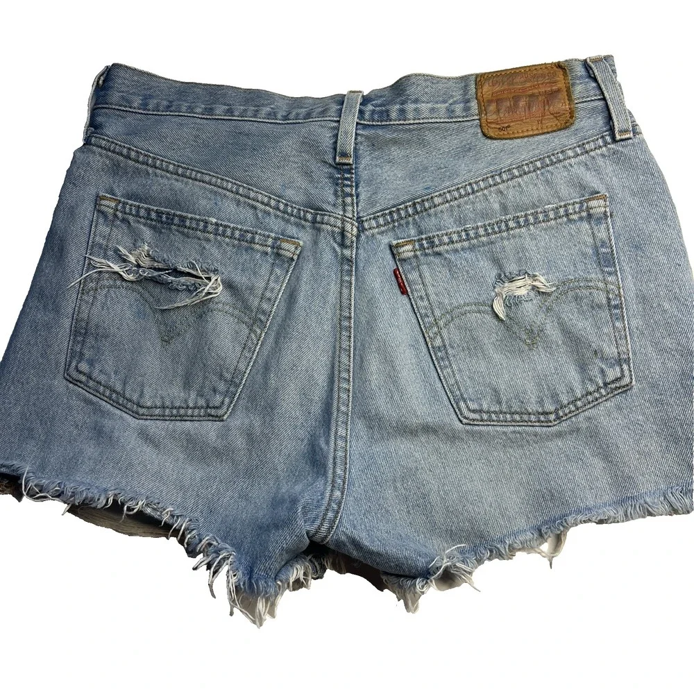 Levi's 501 Cut Off Blue Jean Shorts Women 28 High Rise Button Fly Hipster Summer